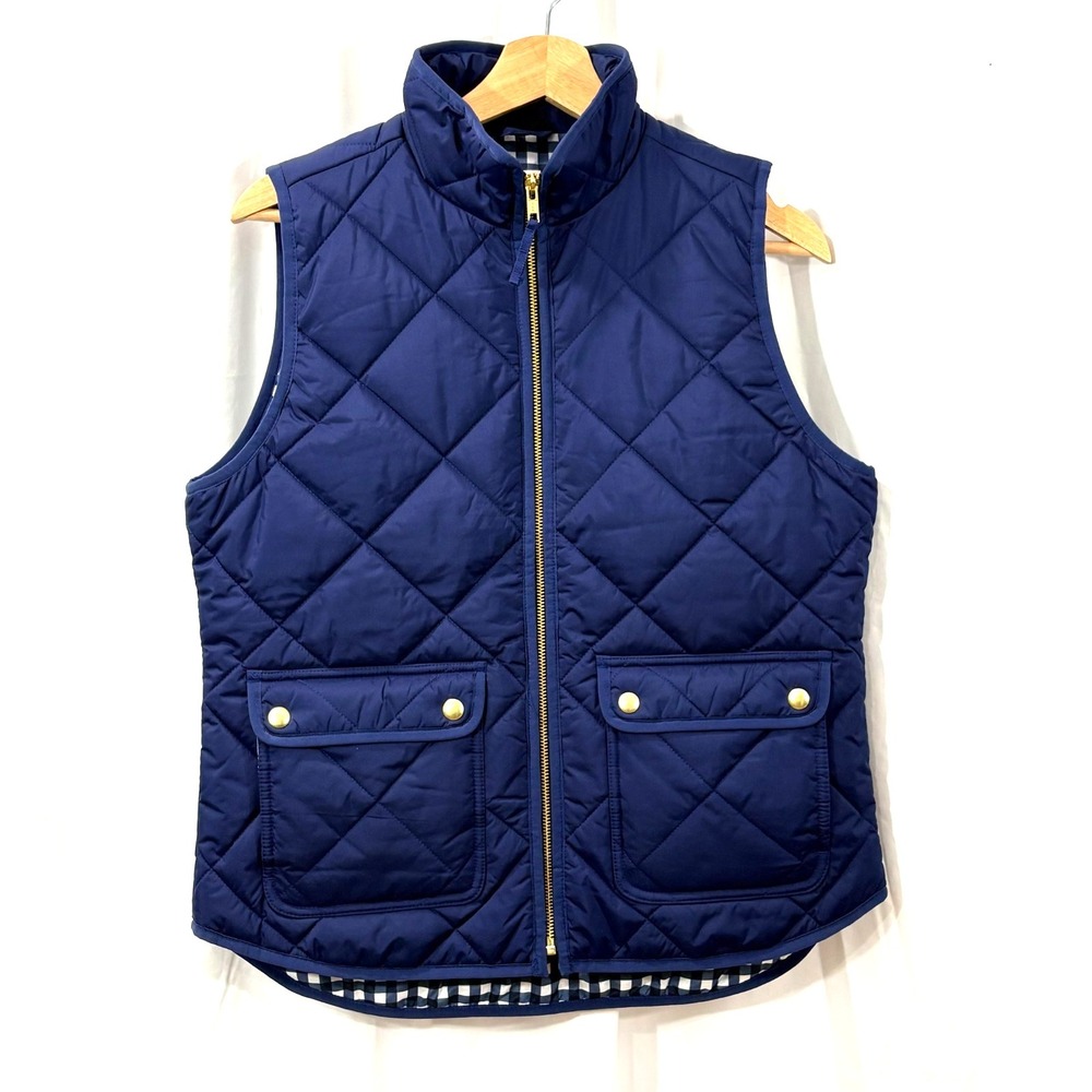 J Crew Women's Quilted Puffer Vest-Navy Blue-Full-Zip, Preppy Warm, Size Small